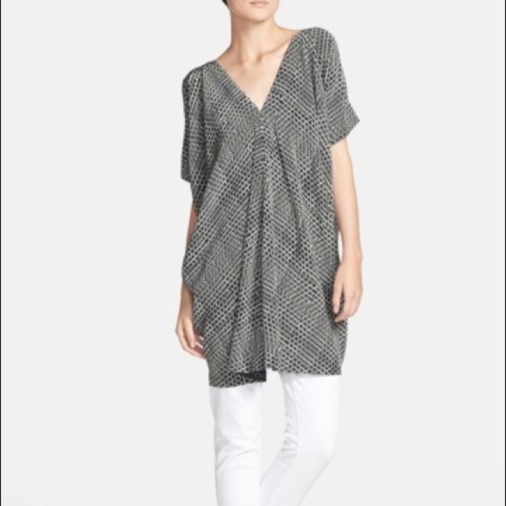 Vince Ladder Print V-neck Silk Tunic Dress